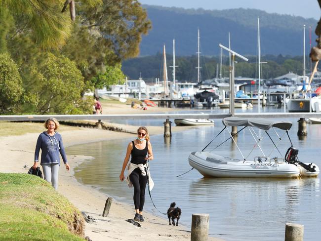 Residents and tourists exercise along the Noosa River on day one of Queensland's snap lockdown. Picture NO BYLINE