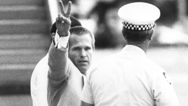 James Finch is escorted to his deportation flight from Brisbane Airport to England in 1988, after serving 15 years of a life sentence.