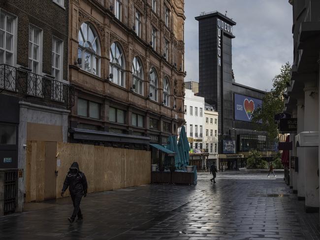 London’s usually packed Leicester Square remained quiet on Thursday. Picture: Getty Images