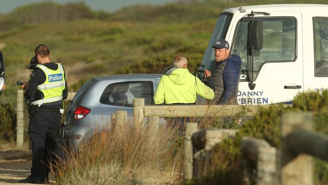 People believed to be connected with the O’Brien stable. Fatal crash at 13th Beach Road, Connewarre, early on Monday morning. Picture: Alan Barber