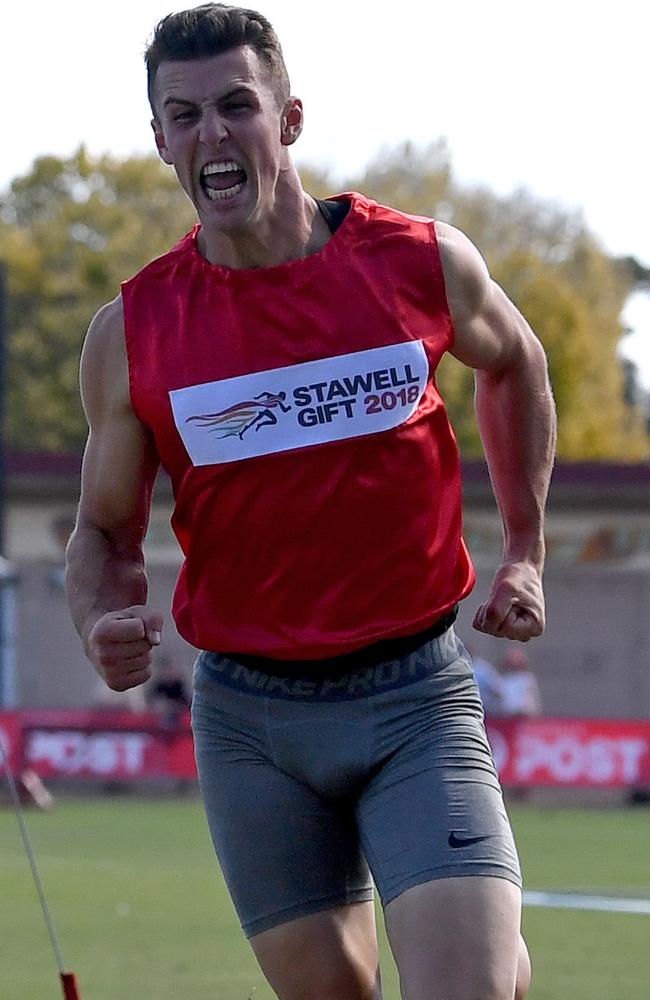 It’s pure bliss for Jacob Despard after he won the Stawell Gift. Picture: AAP