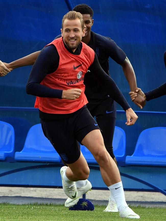 England captain Harry Kane trains at Stadium Spartak Zelenogorsk. Photo: AFP