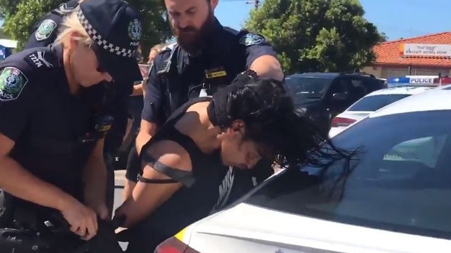 Police arrest Didi Wilson at Goolwa Village Shopping Centre. Picture: Nine News