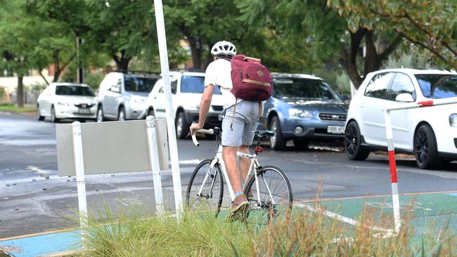 A cyclist uses the Porter St bikeway in Unley. Picture: Roger Wyman