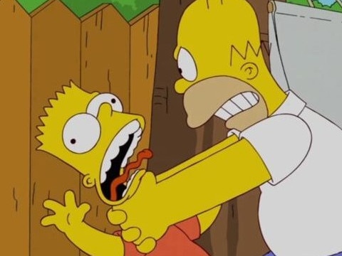 Homer throttling Bart has been one of the show’s longest-running gags, but Homer has now conceded that 'times have changed'. Picture: Fox/The Times