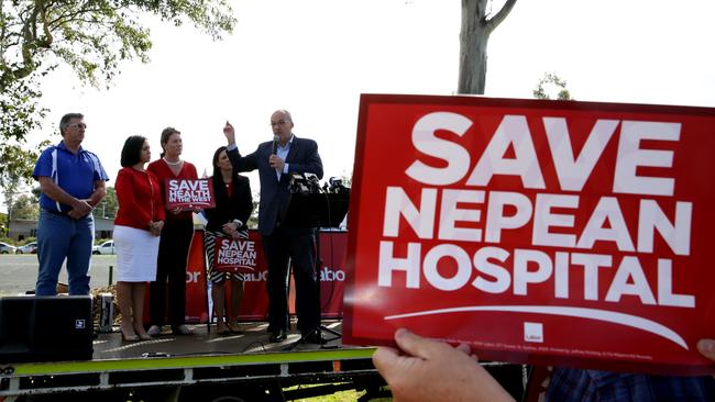 NSW Opposition Leader Luke Foley announced his party would fully fund the Stage 4 $370 million upgrade to Nepean Hospital. Picture: Peter Kelly