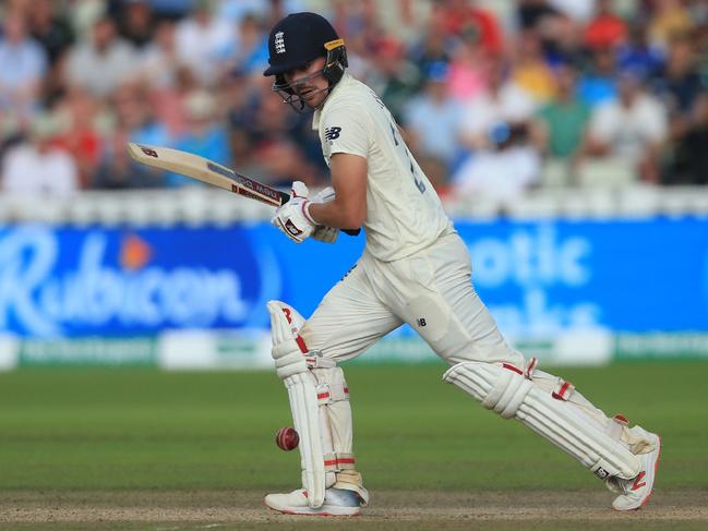 England's Rory Burns plays a shot on the second day of the first Ashes cricket Test match between England and Australia at Edgbaston in Birmingham, central England on August 2, 2019. (Photo by Lindsey Parnaby / AFP) / RESTRICTED TO EDITORIAL USE. NO ASSOCIATION WITH DIRECT COMPETITOR OF SPONSOR, PARTNER, OR SUPPLIER OF THE ECB