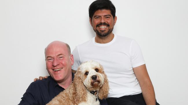 Zimmerman with his partner Carlos Toledo and their dog Simba. Picture: Renee Nowytarger