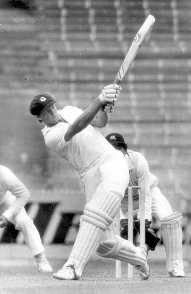 Glenn Trimble, swings one to the fence for Queensland. a/ct b/w /cricket