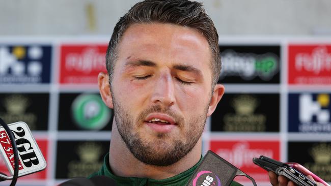 Sam Burgess said what hurts the most is the fact his wife has been hurt. Picture: Brett Costello