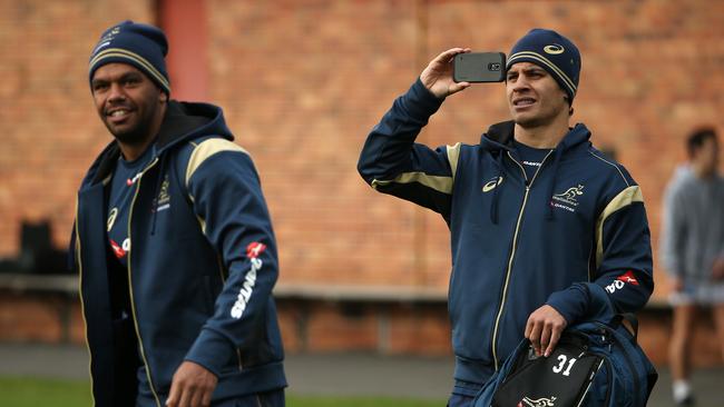 Wallabies training at Scotch College Hawthorn, (R) Matt Toomua and (R) Kurtley Beale at training. June 12th 2014. Picture : Colleen Petch