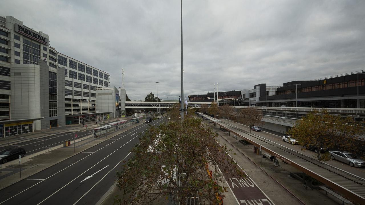 Barely any traffic at Melbourne’s Tullamarine Airport near the T1 Qantas Domestic terminal on Tuesday. Picture: Daniel Pockett/Getty Images