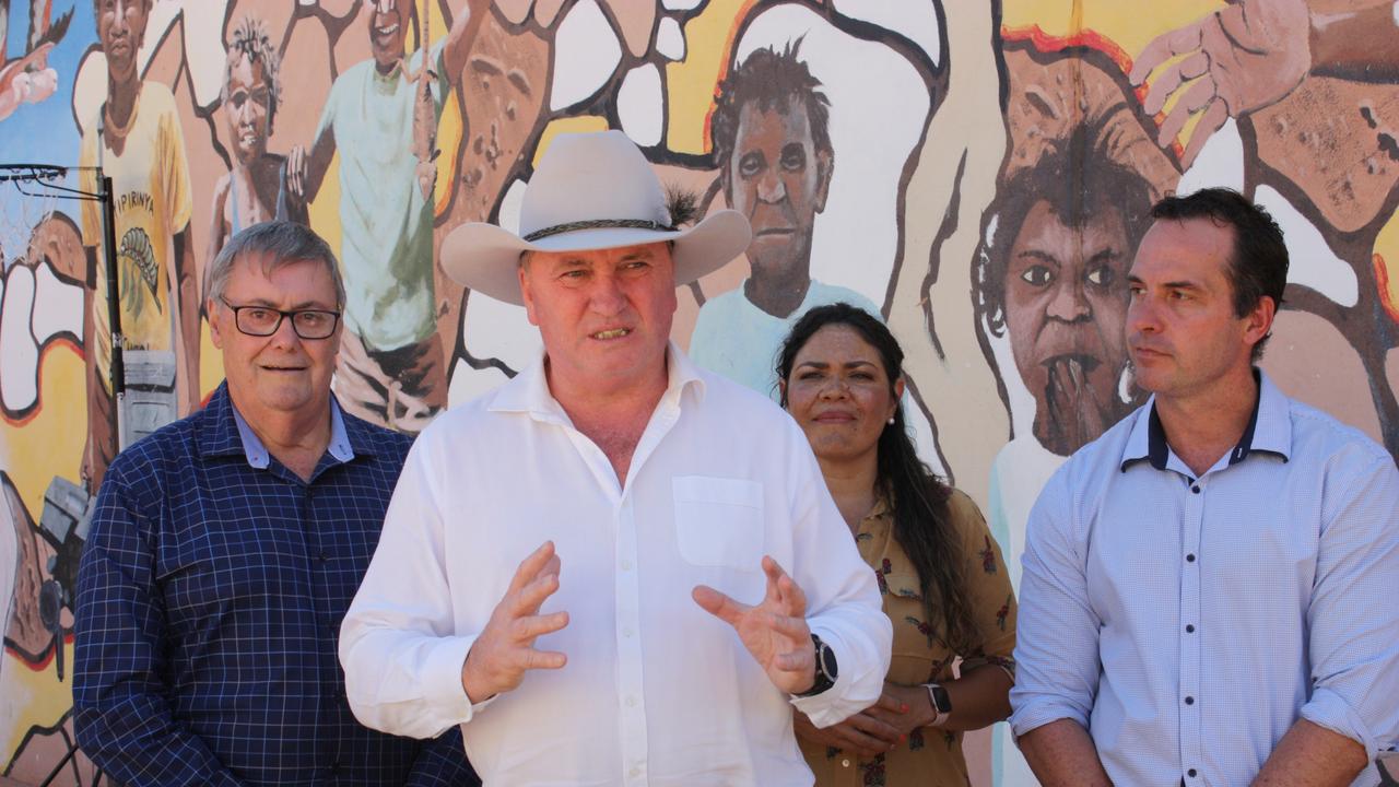 Deputy PM Barnaby Joyce at Yipirinya School in Alice Springs announcing funding for on-site accommodation for students. Picture: Lee Robinson