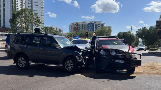 Two cars collided at the intersection of Cavenagh Street and Bennett Street on September 12. Picture: Harry Brill