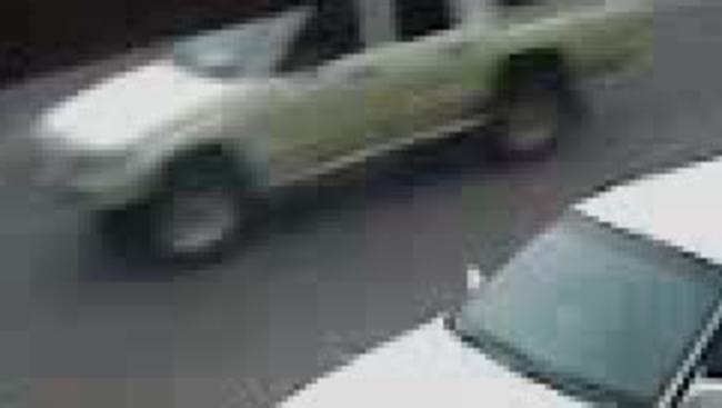 A CCTV frame grab of a white dual cab ute seen in Campbell Town on the night of the murder.