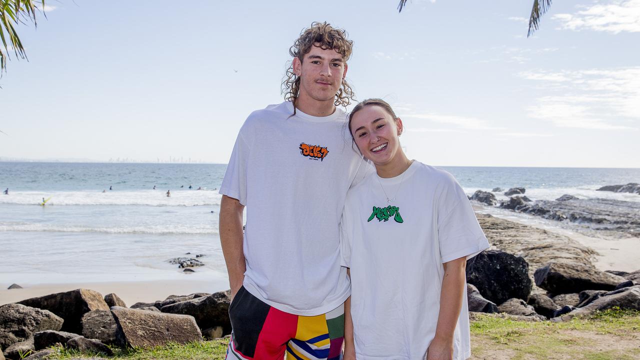 Kyle Delaney, and Isabelle Weiner at Snapper Rocks. Picture: Jerad Williams