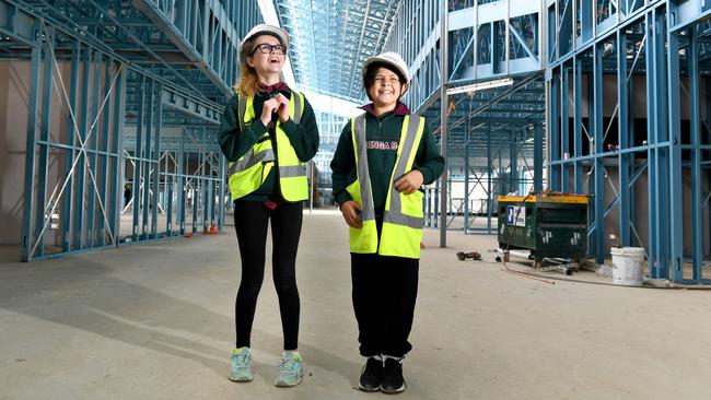 Future students Sam, 11, and Chad, 10, were on the naming committee for Aldinga Payinthi B-12 College, currently under construction. Picture: Tricia Watkinson