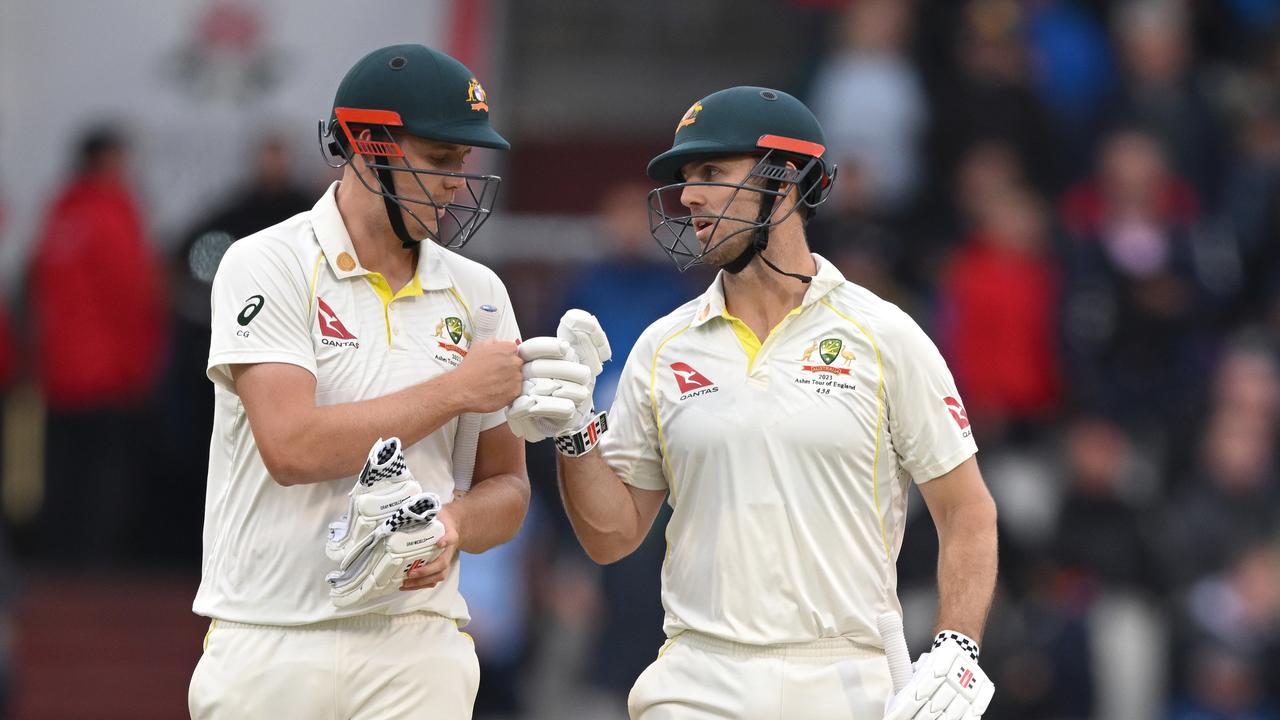 Australia’s Cameron Green (L) looms as the most likely to drop out, after Mitchell Marsh’s dynamic performances this series. Picture: Getty