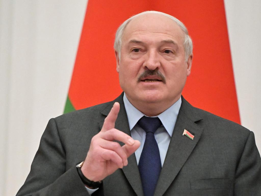 Belarus President Alexander Lukashenko gestures as he speaks during a press conference with his Russian counterpart. Picture: Sergei Guneyev/AFP