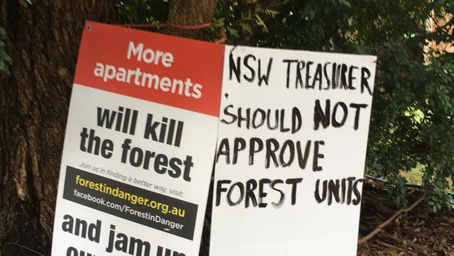 Signs at a protest on Friday against the Mirvac proposal. Picture: Supplied