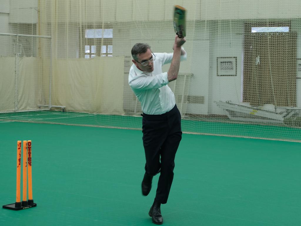 Premier Dominic Perrottet plays cricket in Mumbai. Picture: James O'Doherty