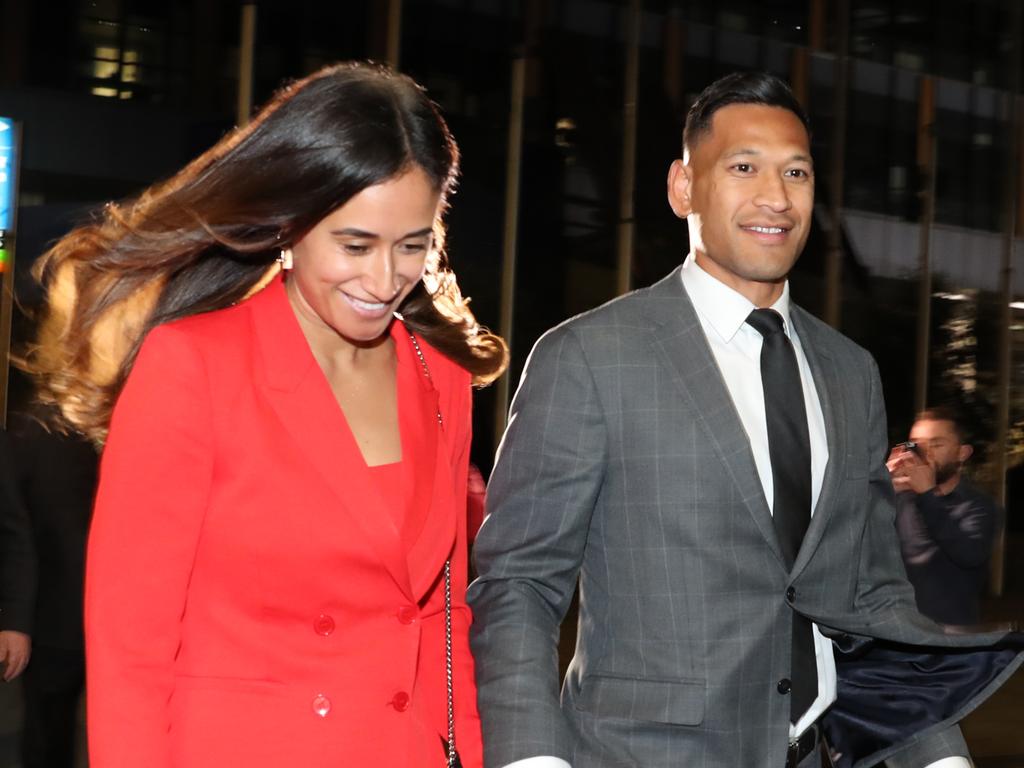 Israel Folau and wife Maria Folau during the sensational court case against Rugby Australia. Picture:AP Image/David Crosling