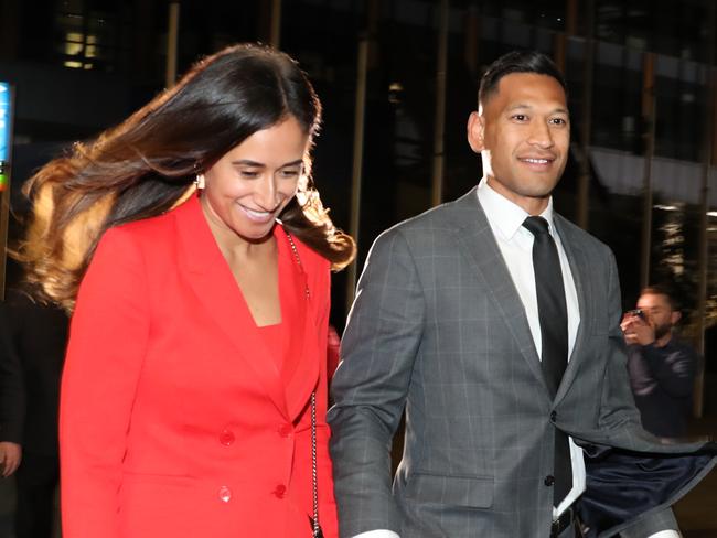 Israel Folau and wife Maria Folau during the sensational court case against Rugby Australia. Picture:AP Image/David Crosling