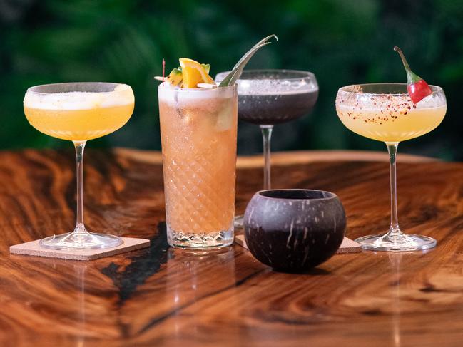 Southeast Asian inspired alcoholic beverages such as a Black Sesame Margarita, Coconut Kiss, Kisake, Japanese Rice Wine and Umeshu – Plum Wine are available on the drinks menu. A handful of the cocktails available are pictured here.