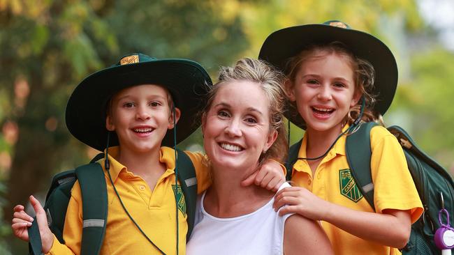 Percy, 5, and Josie Lamont, 7, and with mum Stacey Lamont, who is keen for them to have consistent schooling. Picture: Justin Lloyd