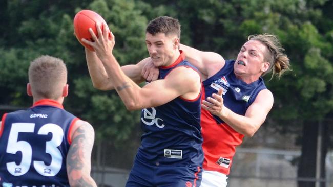 Matt Wetering marking for Springy Districts this season. Pic: SDFNC