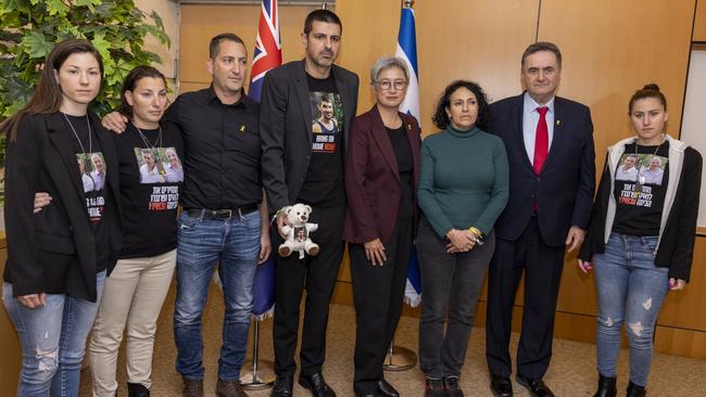 Foreign Minister Penny Wong with families of Israeli hostages during a meeting in Jerusalem on Wednesday. Picture: DFAT