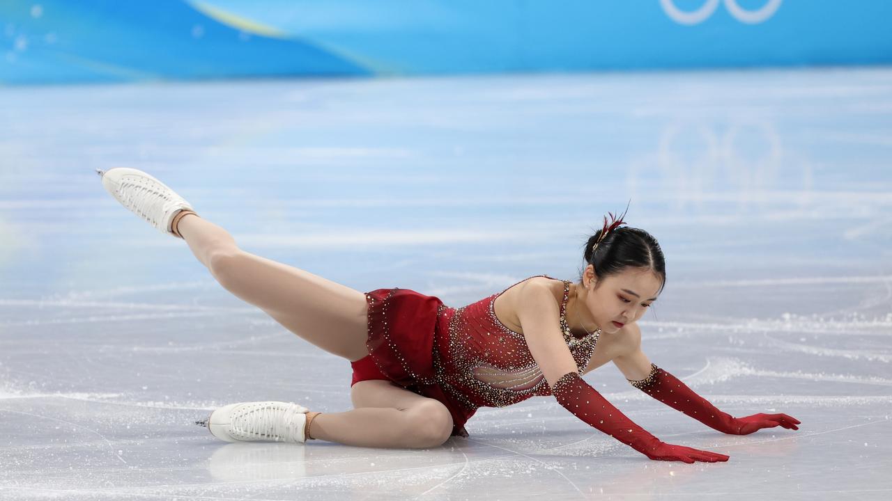 Beverly, who is using her Chinese name Zhu Yi, fell twice during her routine on Monday. Picture: Lintao Zhang/Getty Images