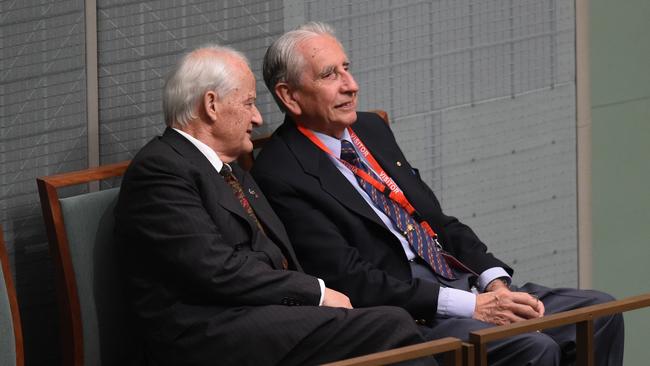 Federal Liberal MP Philip Ruddock speaks to former Federal Director of the Liberal Party Tony Eggleton in 2015.