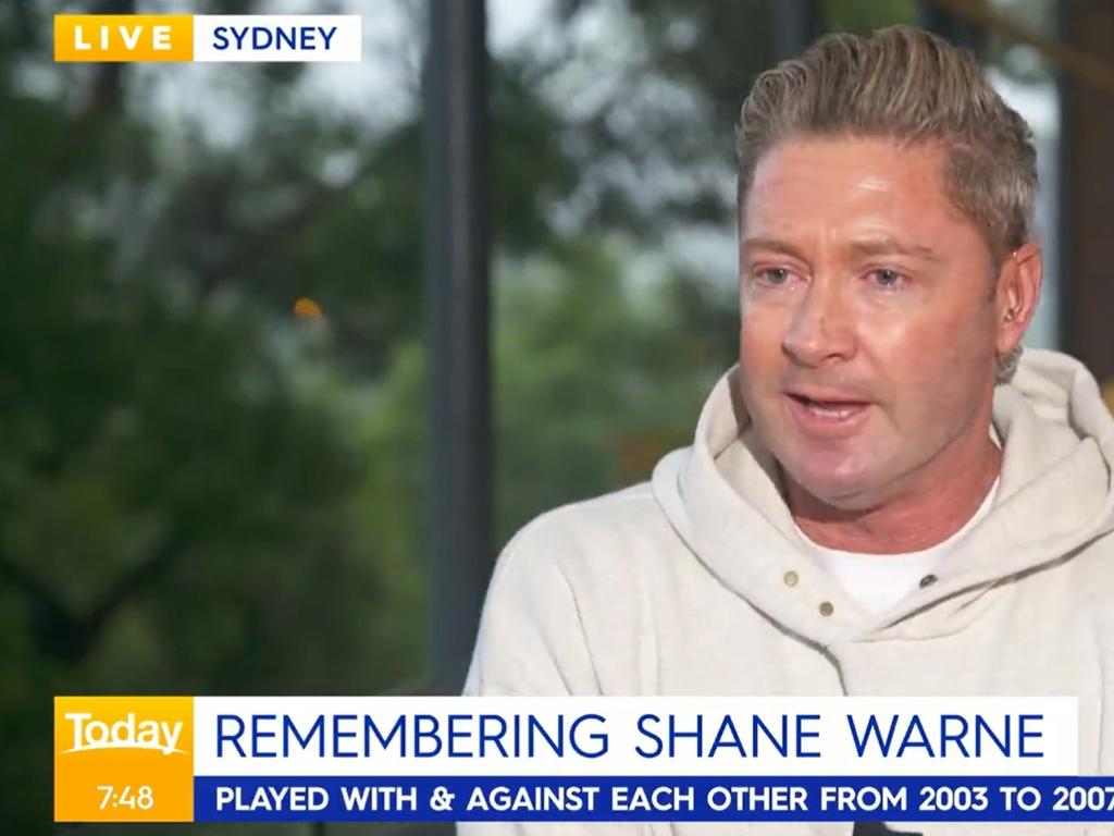 Michael Clarke breaks down over Shane Warne on Today show. Picture: Today show