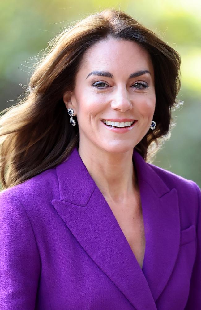Sporting a wavy blowout , smoky eye and fuller eyebrows, the royal styled her look with diamond and sapphire drop earrings.Picture: Chris Jackson/Getty Images