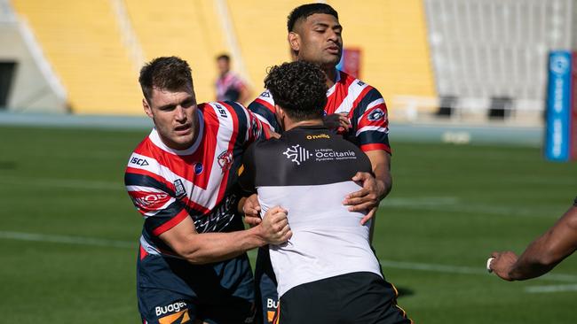 Angus Crichton trains at centre alongside winger Daniel Tupou.