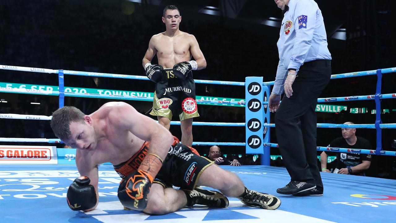 Jeff Horn was beaten by Tim Tszyu in a one-sided bout in Townsville. Pic Peter Wallis