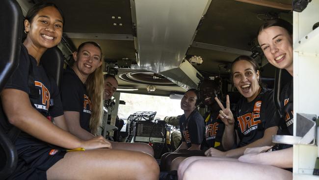 Players from Townsville Fire Basketball team visit Lavarack Barracks to do team bonding through different army training scenarios run by the PTI's at Townsville, Queensland.