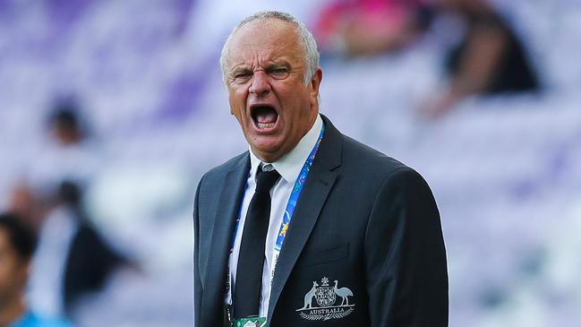 AL AIN, UNITED ARAB EMIRATES - JANUARY 06: Head coach Graham Arnold of Australia reacts during the AFC Asian Cup Group B match between Australia and Jordan at Hazza Bin Zayed Stadium on January 06, 2019 in Al Ain, United Arab Emirates. (Photo by Francois Nel/Getty Images)