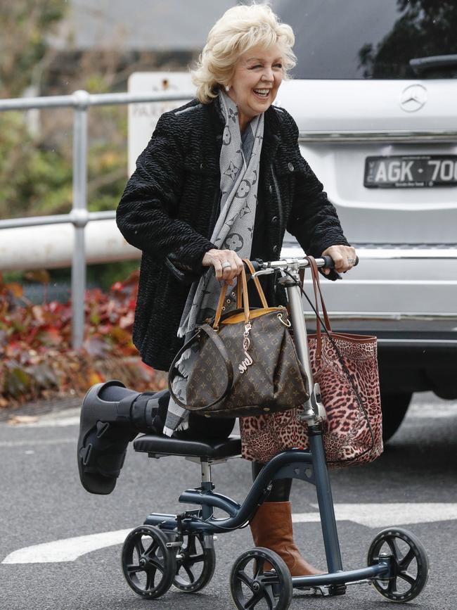 Patti Newton outside the hospital on Monday. Picture: MEDIA-MODE