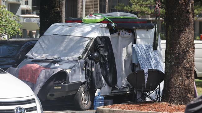 A number of vans have been camped in carparks around the Burleigh Beach area. Picture: Glenn Hampson.