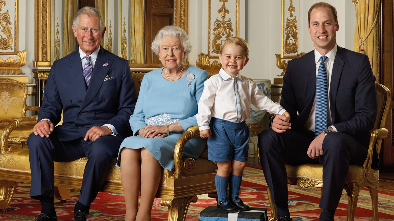 our generations of the Royal family, from left, the Prince of Wales, Queen Elizabeth II, Prince George and the Duke of Cambridge. Picture: Ranald Mackechnie via Getty Images.