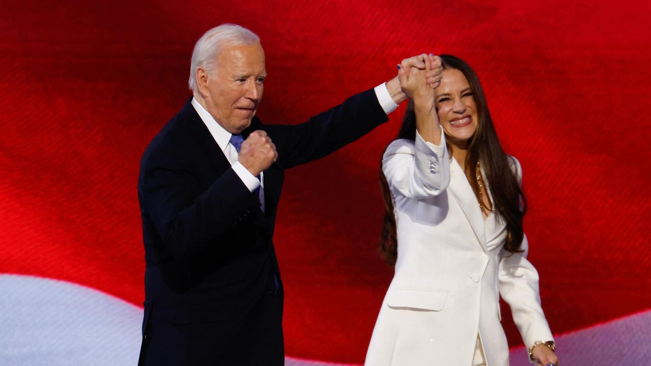 Joe Biden and his daughter Ashley Biden appear onstage during the convention. Picture: Chip Somodevilla/Getty Images/AFP