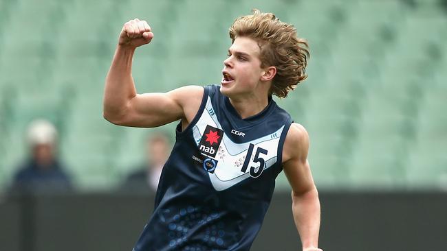 Bailey Smith of Vic Metro celebrates a goal against Vic Country. Picture: Robert Prezioso/AFL Media/Getty Images