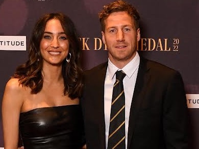 Abbey Gelmi and Kane Lambert at Richmond's Jack Dyer Medal at Crown Palladium on September 27, 2022 in Melbourne, Australia. (Photo by Morgan Hancock/AFL Photos)