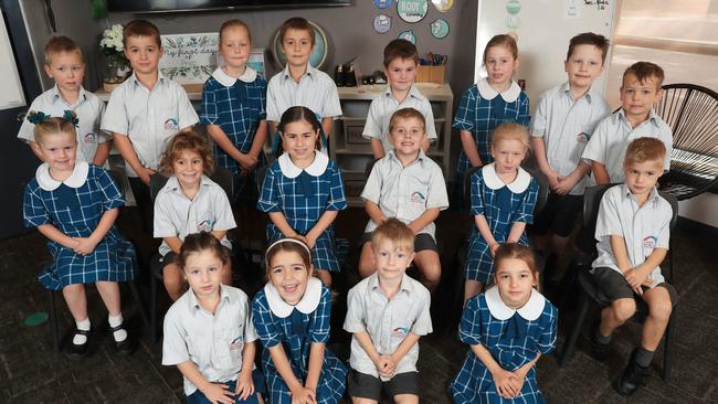 St Mary MacKillop Bannockburn My First Year Picture 3 Class : Prep Burgundy Back Row From Left: Kyal Gerlach, Levi Palmer, Evie Moreland, Dustin Riches, Harvey Lipsys, Zoe Parmenter, Declan Strong, Lucas Price . Middle Row From Left: Annabelle McDonald, Bobby Cockerell, Isla Chisholm, Oliver Lazzarich, Belle Diment, Lawson Lewis . Front Row From Left: Georgia Hampshire, Genevieve Lodge, Axel Quirk, Madeline Hassett . Picture Mark Wilson