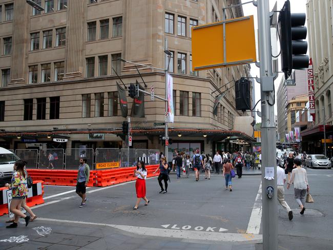 The edge of the construction zone at the George St and Market St intersection. Picture: Dylan Robinson