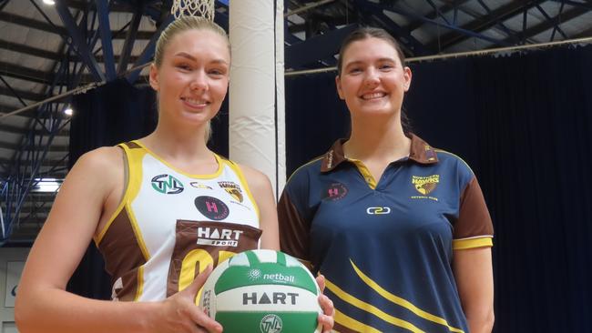 Hawks shooter Dani Laugher with under-19 co-coach Gemma Poke at the Silverdome on Thursday. Picture: Jon Tuxworth