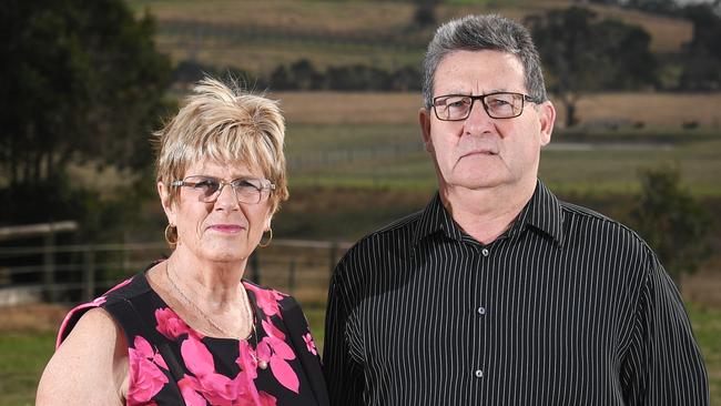 Husband and wife Terry and Karen Ryan in their paddock oppose plans to build a mosque in the paddock behind them. Picture: Penny Stephens