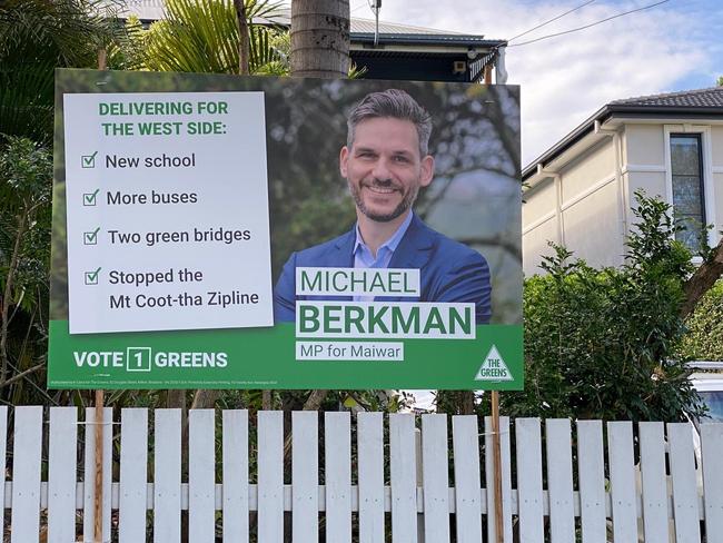 Greens candidate Michael Berkman for the State Election seat of Maiwar signage